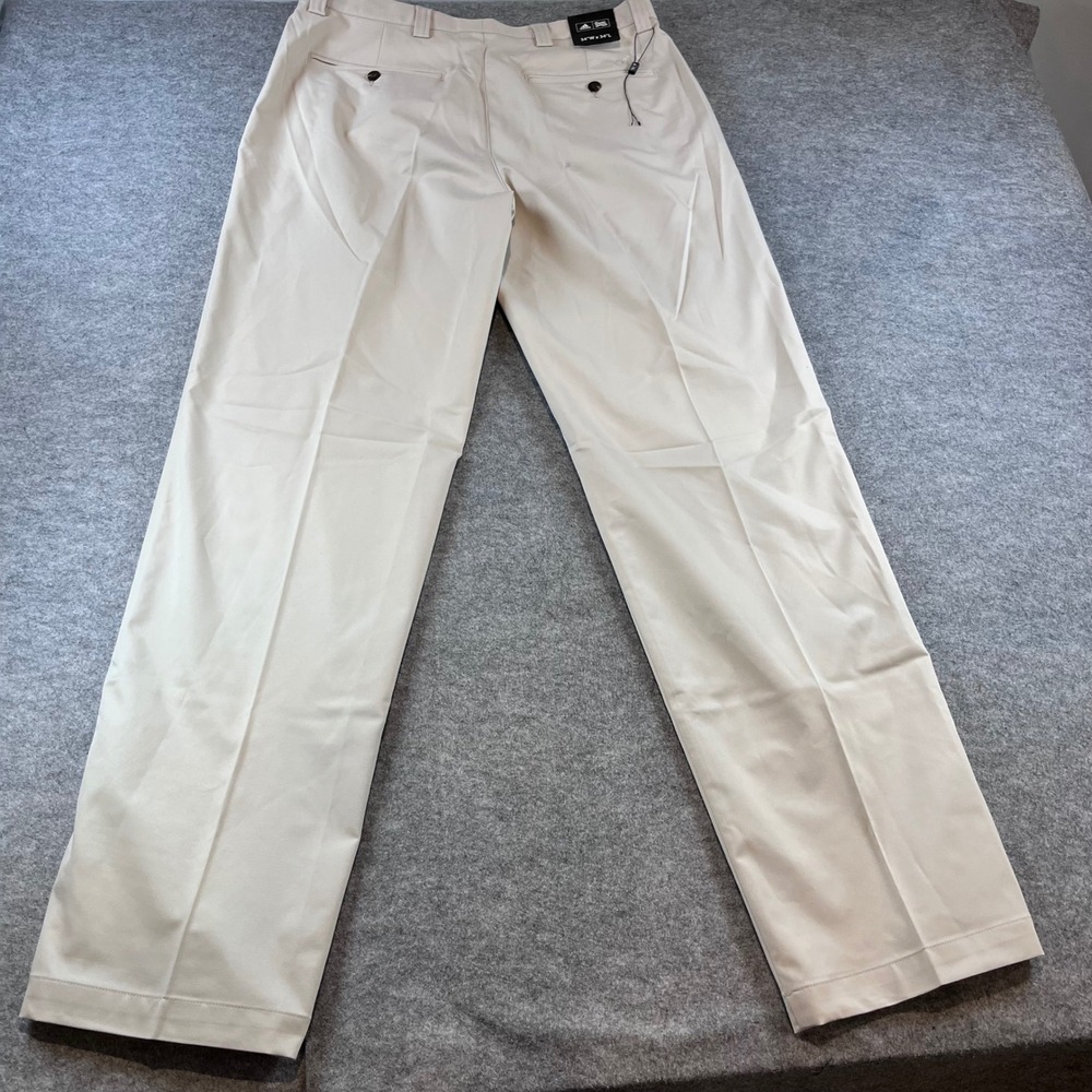 Adidas Men Climalite Flat Front Golf Pants Ecru Beige 34x32 Performance Trousers - Picture 2 of 9